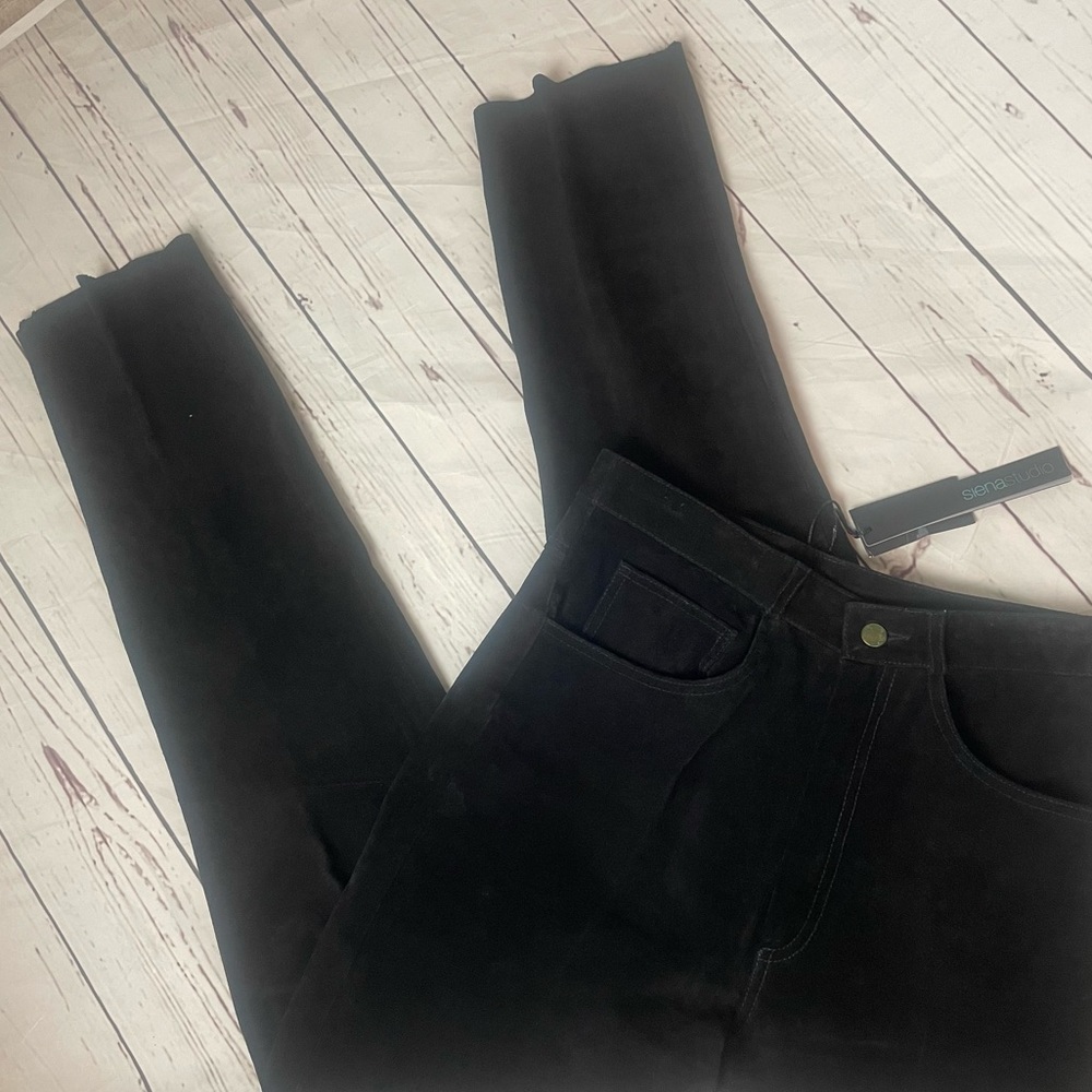 Vintage Siena Studio Black Suede Leather Straight Leg Pants Women’s Sz 14